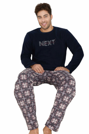 Pijama barbati cocolino cu buzunare material pufos si calduros next negru gri 9619