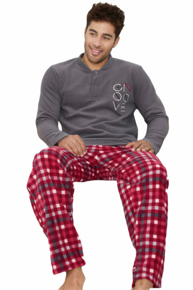 Pijama barbati cocolino cu buzunare material pufos si calduros good vibe gri visiniu 9624