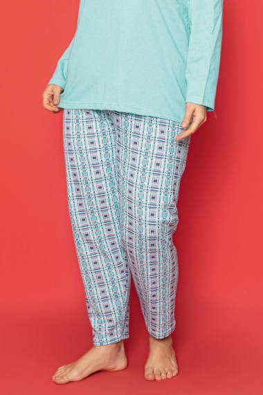 Pijama dama bumbac vatuit batal marime mare imprimeu natural vernil 14794