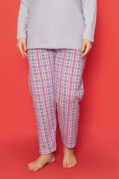 Pijama dama bumbac vatuit batal marime mare imprimeu natural gri 14794