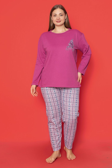 Pijama dama bumbac vatuit batal marime mare butterfly kiss mov 14793