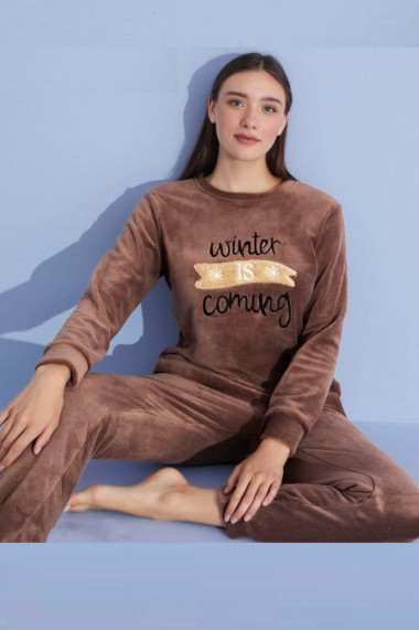 Pijama cocolino dama ultra soft polar imprimeu Winter is coming Craciun maro 90606