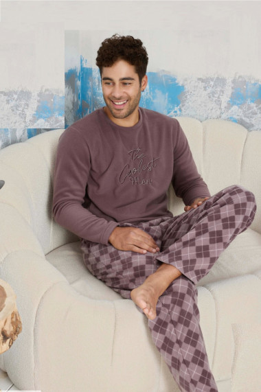 Pijama barbati cocolino cu buzunare material pufos si calduros coolest men mov gri 9607