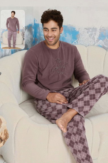 Pijama barbati cocolino cu buzunare material pufos si calduros coolest men mov gri 9607