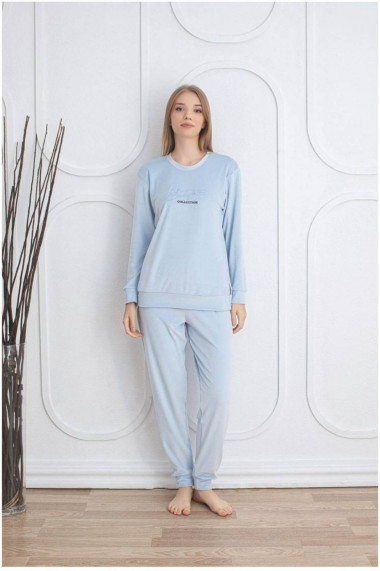 Pijama dama catifea material moale si delicat imprimeu uni bleu pudra 60