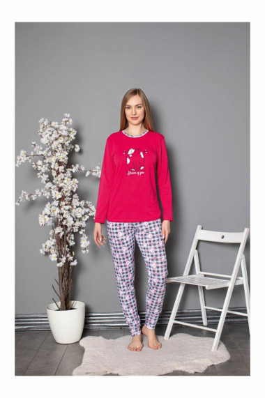 Pijama dama bumbac confortabila cu imprimeu fat cat roz 813