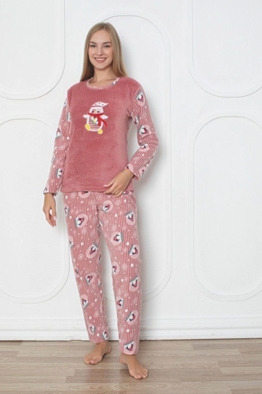 Pijama cocolino dama imprimeu pinguin Craciun corai 301