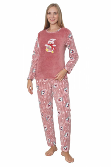 Pijama cocolino dama imprimeu pinguin Craciun corai 301