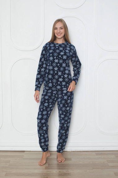 Pijama cocolino dama soft polar imprimeu fulgi nea de Craciun Bleumarin 508