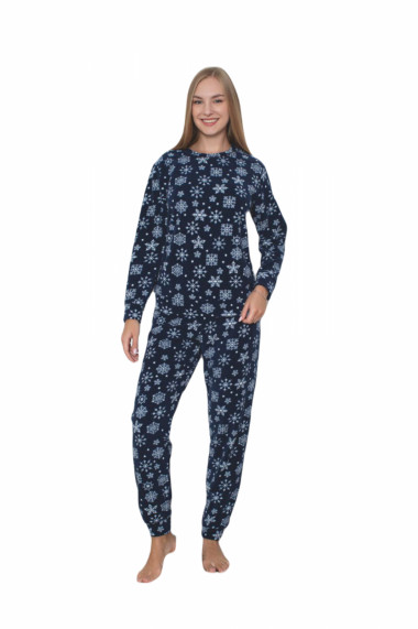 Pijama cocolino dama soft polar imprimeu fulgi nea de Craciun Bleumarin 508