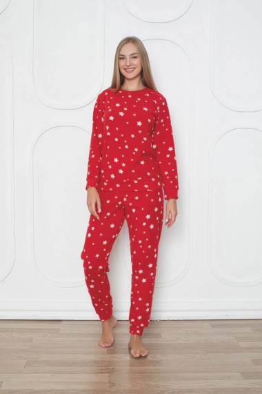 Pijama cocolino dama soft polar imprimeu stelute Craciun rosu 507