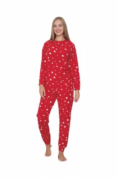 Pijama cocolino dama soft polar imprimeu stelute Craciun rosu 507