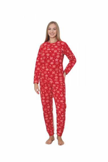 Pijama cocolino dama soft polar imprimeu fulgi nea de Craciun rosu 505