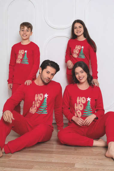 Pijama barbat Craciun din bumbac gros interlock Ho Ho Ho rosu 2013