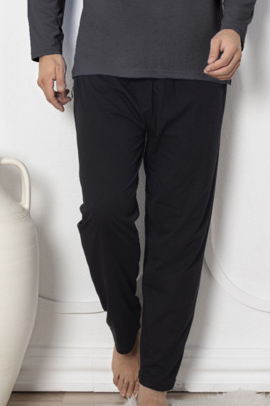 Pijama barbat bumbac marime mare maneci si pantaloni lungi the leader negru 15448