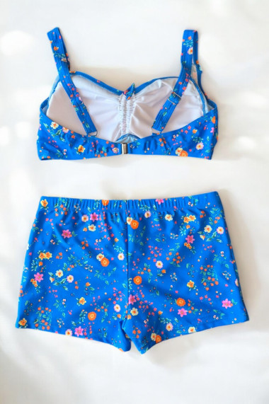 Costum de baie 2 piese marime mare slipi pantaloni scurti sutien bustiera ocean flowers 5006