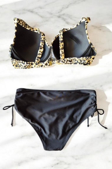 Costum de baie marime mare 2 piese dama maro negru animal print lm0037