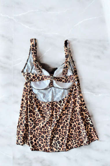 Costum de baie marime mare tankini 2 piese fusta si pantaloni scurti animal print f2501