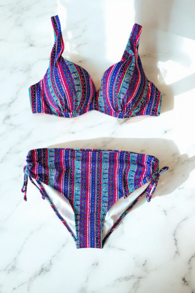 Costum de baie marime mare 2 piese dama albastru mozayc lm037