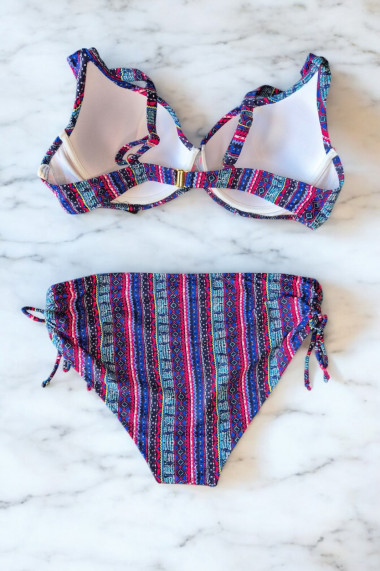 Costum de baie marime mare 2 piese dama albastru mozayc lm037
