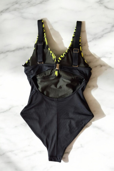 Costum de baie intreg dama modelator negru galben neon Wild paradise w134