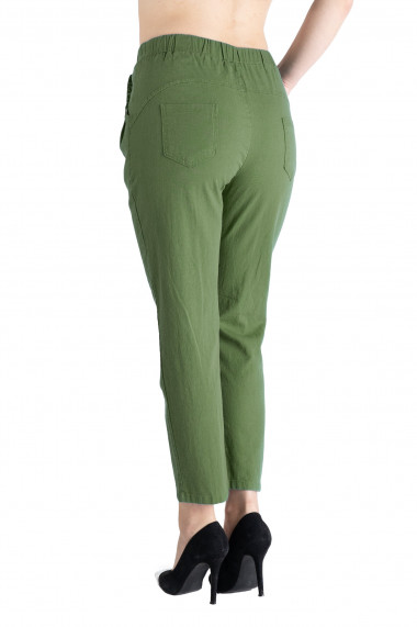 Pantaloni Dama Antonia Din Bumbac racoros de vara Cu Siret In Talie Verde Kaki