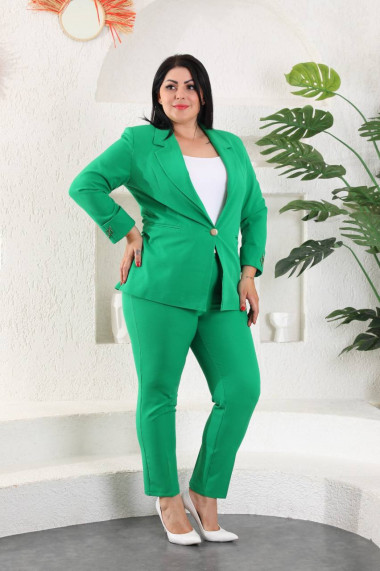 Costum Dama Marime Mare Din 2 Piese cu Pantaloni Si Sacou Verde