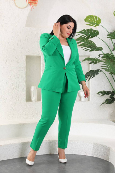 Costum Dama Marime Mare Din 2 Piese cu Pantaloni Si Sacou Verde