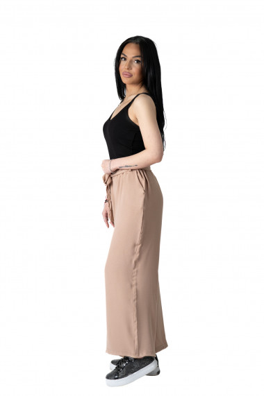 Pantaloni de vara absolut indispensabili - Palazzo crem cu talie elastica si cordon!