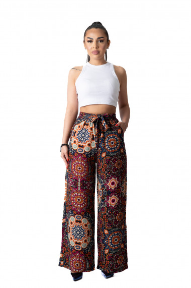 Pantaloni Dama Largi Din Bumbac Multicolor Indira