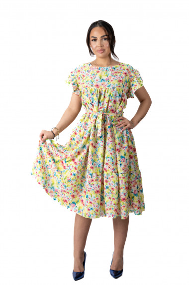 Rochie Vaporoasa Imprimeu Floral Galben Joly