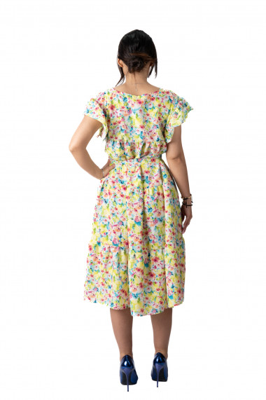 Rochie Vaporoasa Imprimeu Floral Galben Joly