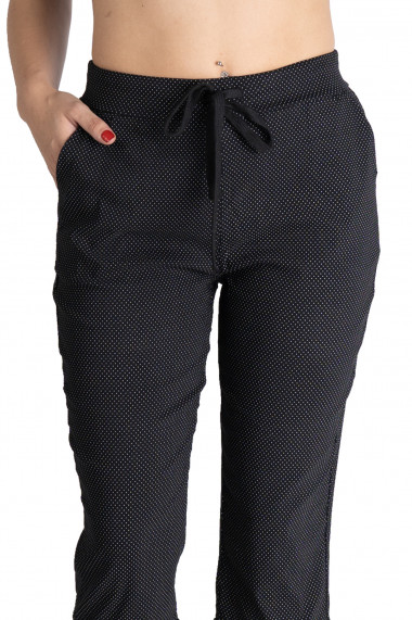 Pantaloni Dama Masura Mare Trei Sferturi 3/4 Negru Cu Buline Albe