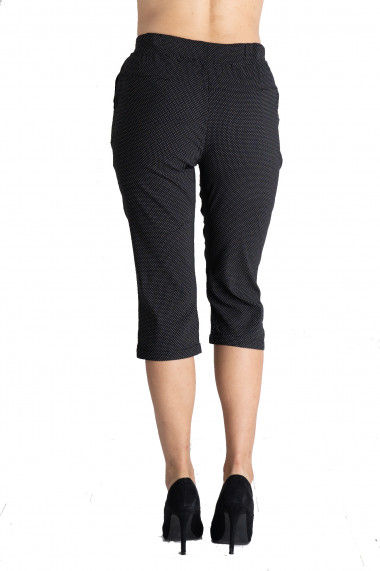 Pantaloni Dama Masura Mare Trei Sferturi 3/4 Negru Cu Buline Albe