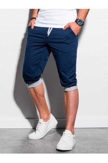 Pantaloni de trening scurti barbati P29 - bleumarin/gri melanj