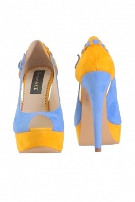 Pantofi Glamour by AT galbeni-albastri