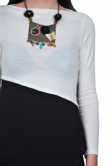 Bluza RVL Fashion asimetrica de dama, alb-negru