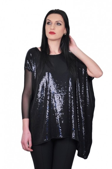 Bluza RVL Fashion asimetrica de dama din paiete negre