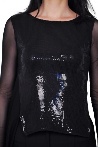 Bluza RVL Fashion asimetrica de dama cu paiete negre