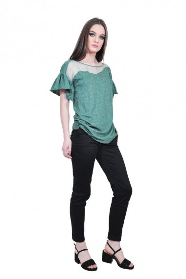 Bluza verde de dama cu maneca scurta, RVL rvl_D-2533-veD-e verde