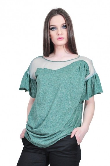 Bluza verde de dama cu maneca scurta, RVL rvl_D-2533-veD-e verde