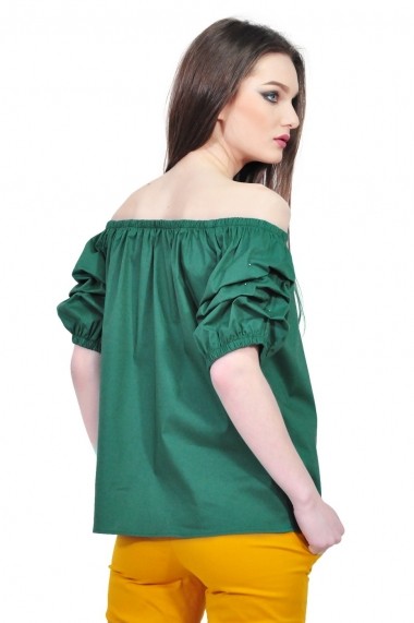 Bluza RVL Fashion verde de dama cu maneci scurte si incretite