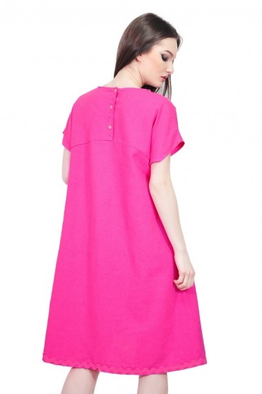 Rochie de zi RVL Fashion roz de in cu maneca scurta