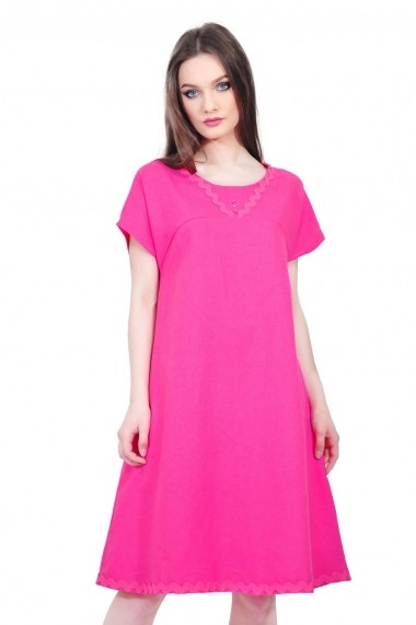 Rochie de zi RVL Fashion roz de in cu maneca scurta