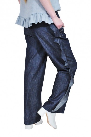 Pantaloni largi RVL Fashion din denim, cu volan rvl D-2532A-D-enim denim