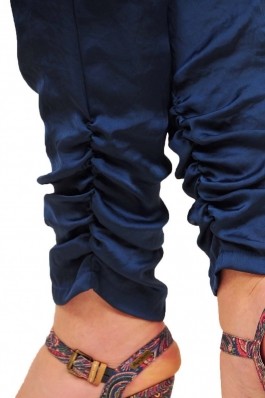 Pantaloni Drept RVL Fashion din matase bleumarin