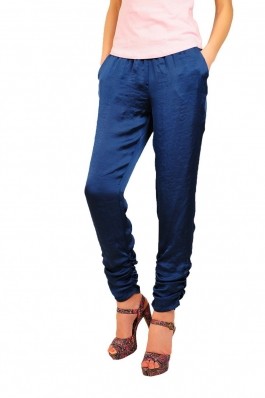 Pantaloni Drept RVL Fashion din matase bleumarin
