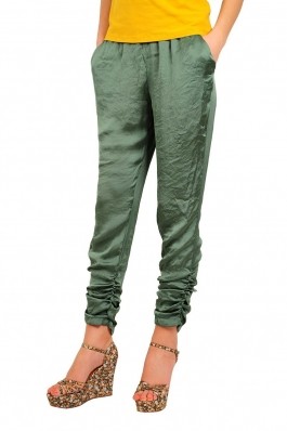 Pantaloni RVL Fashion din matase verde
