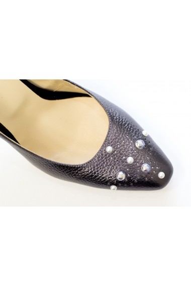 Pantofi cu toc office din piele cu aspect llaminat si perle Thea Visconti P-460/18/177