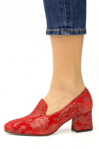 Pantofi cu toc din piele imprimata rosie Thea Visconti P-450/18/992